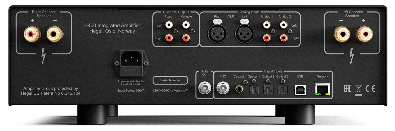 Hegel H400 Integrated Streaming Amplifier Back