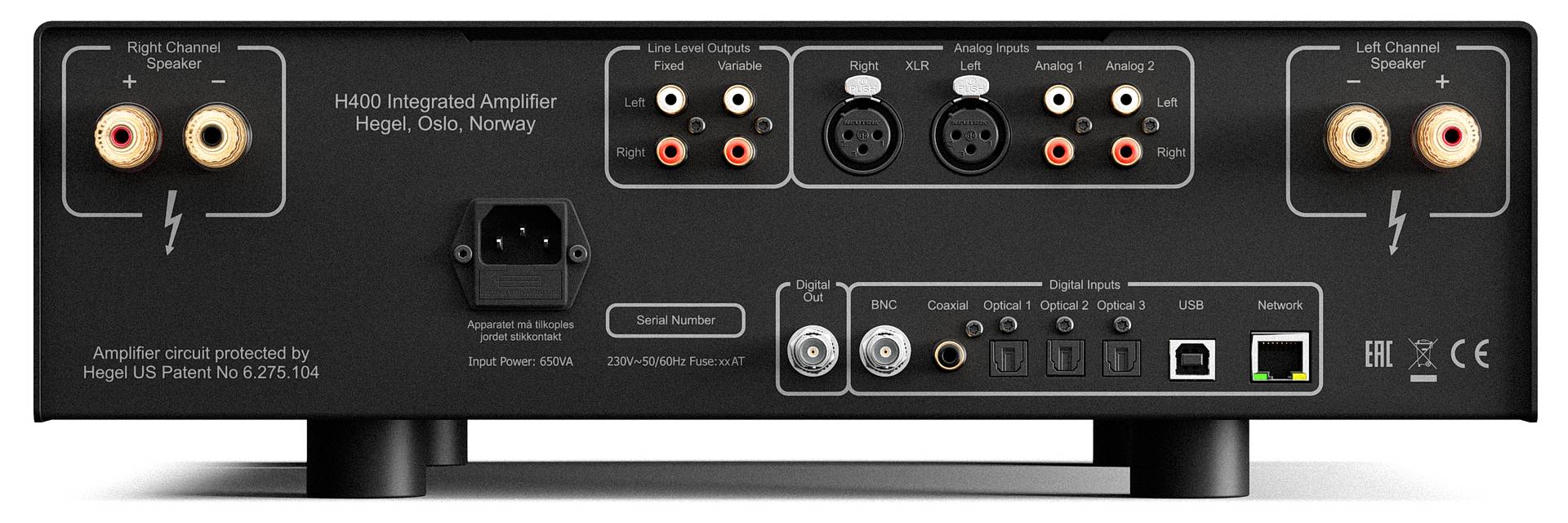 Hegel H400 Integrated Streaming Amplifier Back