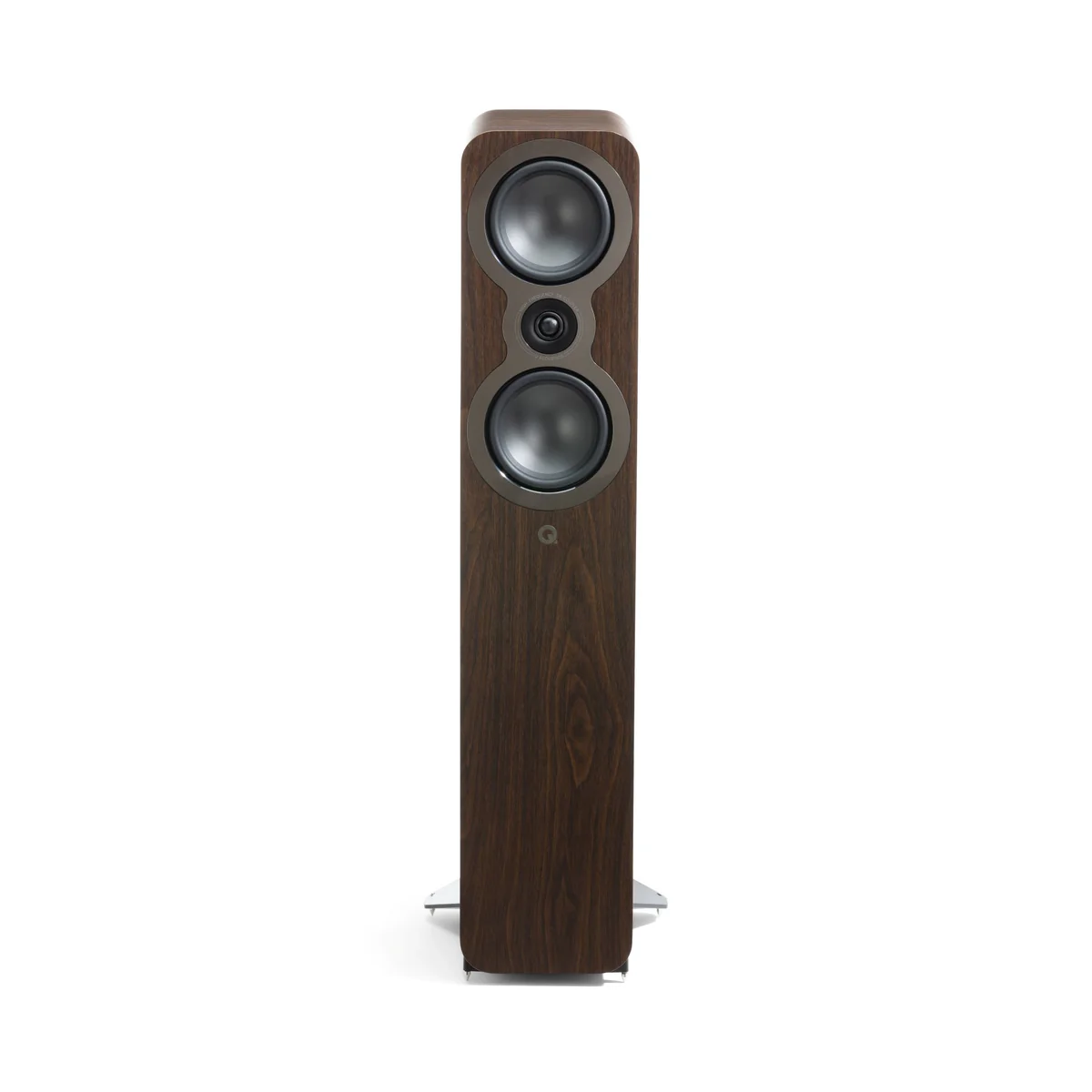 Q Acoustics 3050c Floorstanding Speakers Front View Without Grille Claro Walnut