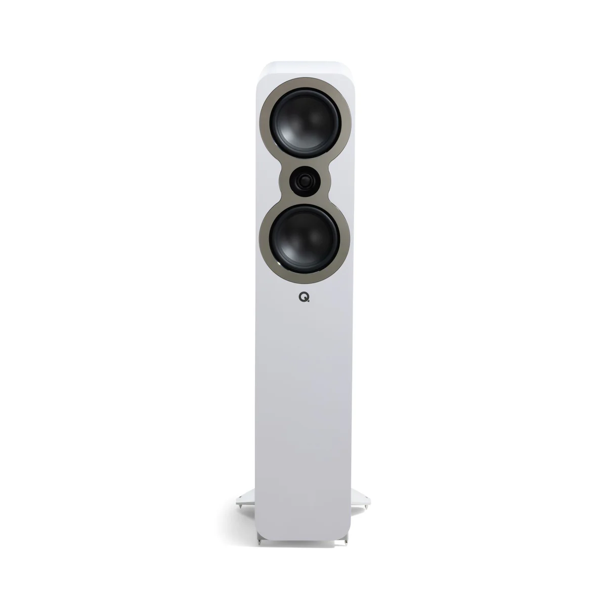 Q Acoustics 3050c Floorstanding Speakers Front View Without Grille Satin White