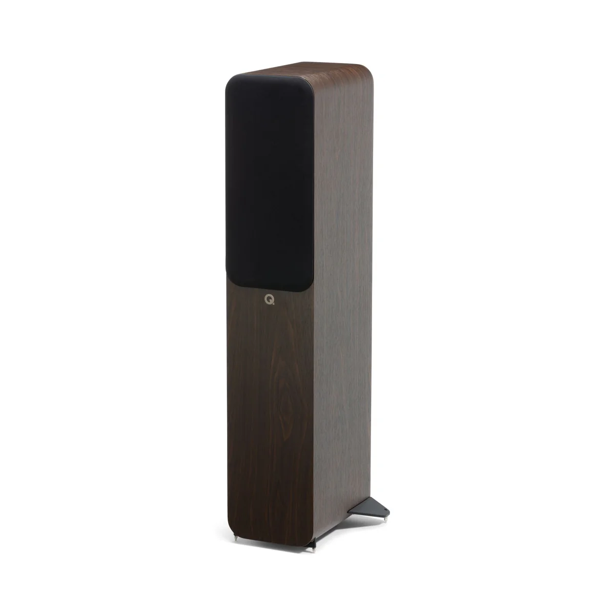Q Acoustics 3050c Floorstanding Speakers With Grille Front Side View Claro Walnut