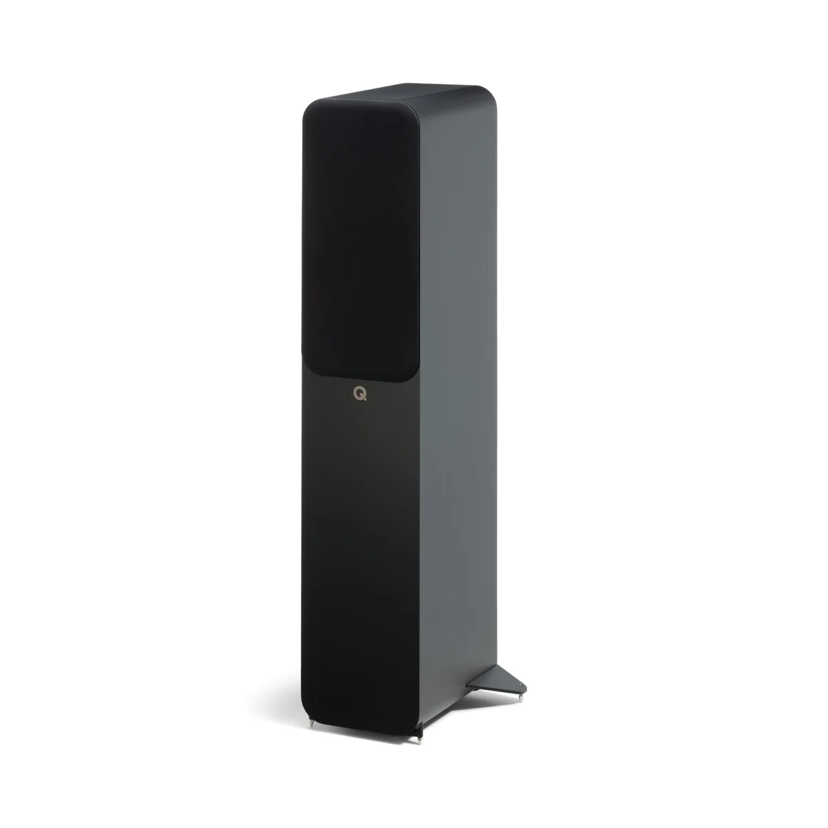 Q Acoustics 3050c Floorstanding Speakers With Grille Front Side View Satin Black